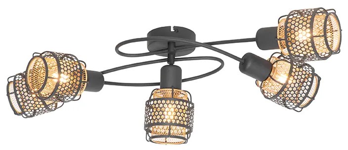 Design plafondlamp zwart met goud 5-lichts - Noud Design E14 rond Binnenverlichting Lamp