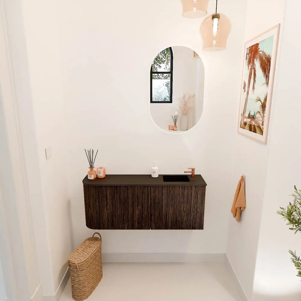 Mondiaz Joya 100cm toiletmeubel ronding links walnut met wastafel faye rechts 1 kraangat urban