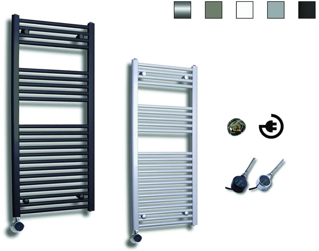 Sanicare elektrische design radiator 60x112cm inox-look met thermostaat links zwart