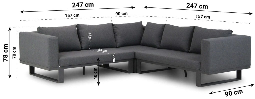 Hoek loungeset 5 personen Aluminium/Outdoor textiel Grijs  Lifestyle Garden Furniture Club/Pacific