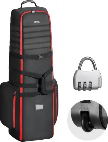 VEVOR Golfreistas, golfbagage met wielen, duurzaam 1800D Oxford polyester, zachte opbergtas voor golfclubs in vliegtuigen, waterdicht en slijtvast, rood + zwart