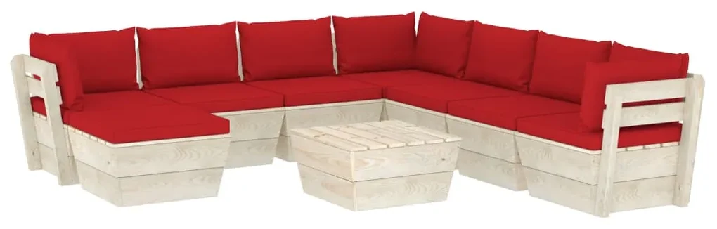 vidaXL 9-delige Loungeset met kussens pallet vurenhout