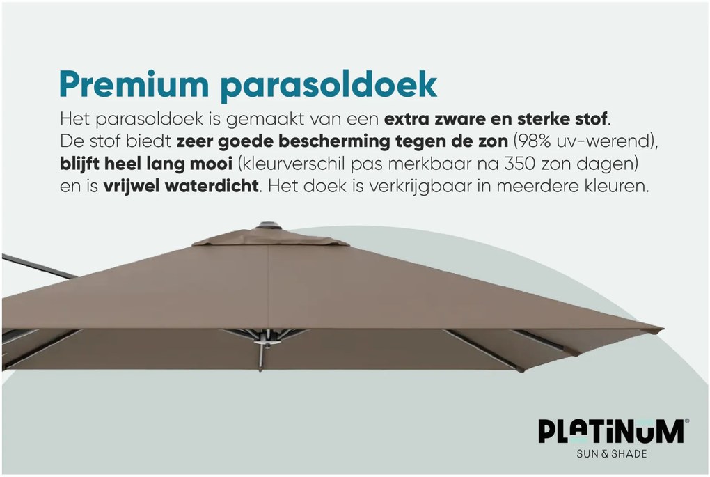 Platinum Voyager Vierkante Zweefparasol T2 2,7x2,7 m. - Manhattan Grey