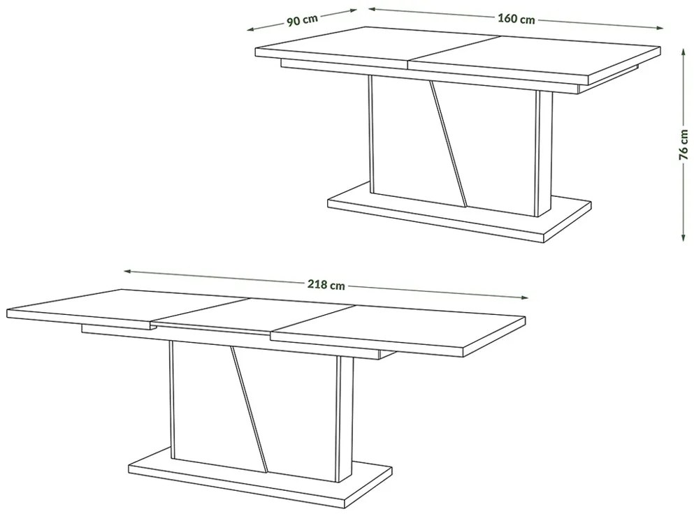 NOBLE NOIR Millenium Beton/Wit mat – uitschuifbare tafel tot 218 cm, voor 8, 10 personen.