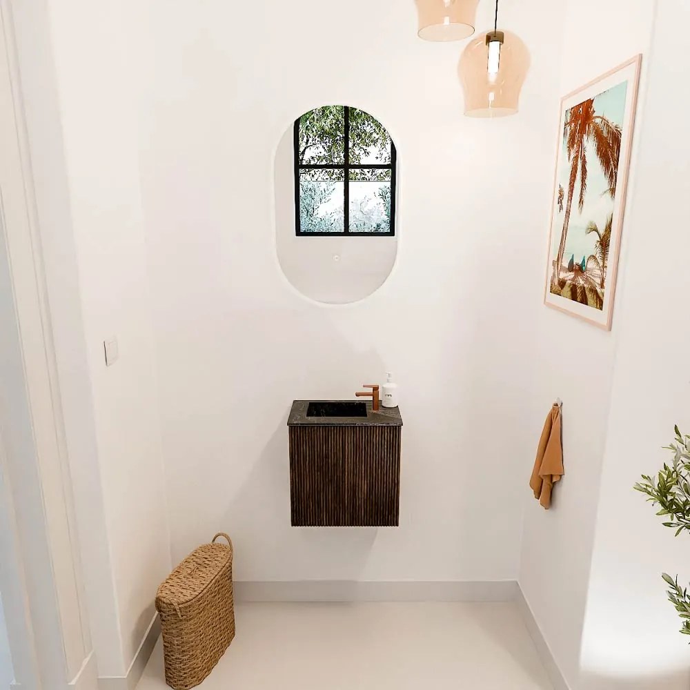 Mondiaz Joya DLux 40cm toiletmeubel walnut met wastafel faye links 1 kraangat lava