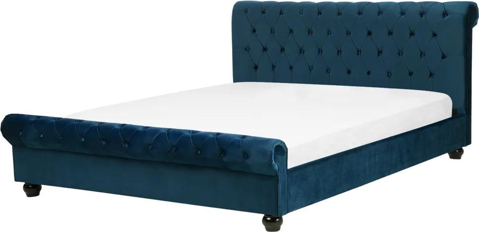 Bed fluweel blauw 160 x 200 cm AVALLON