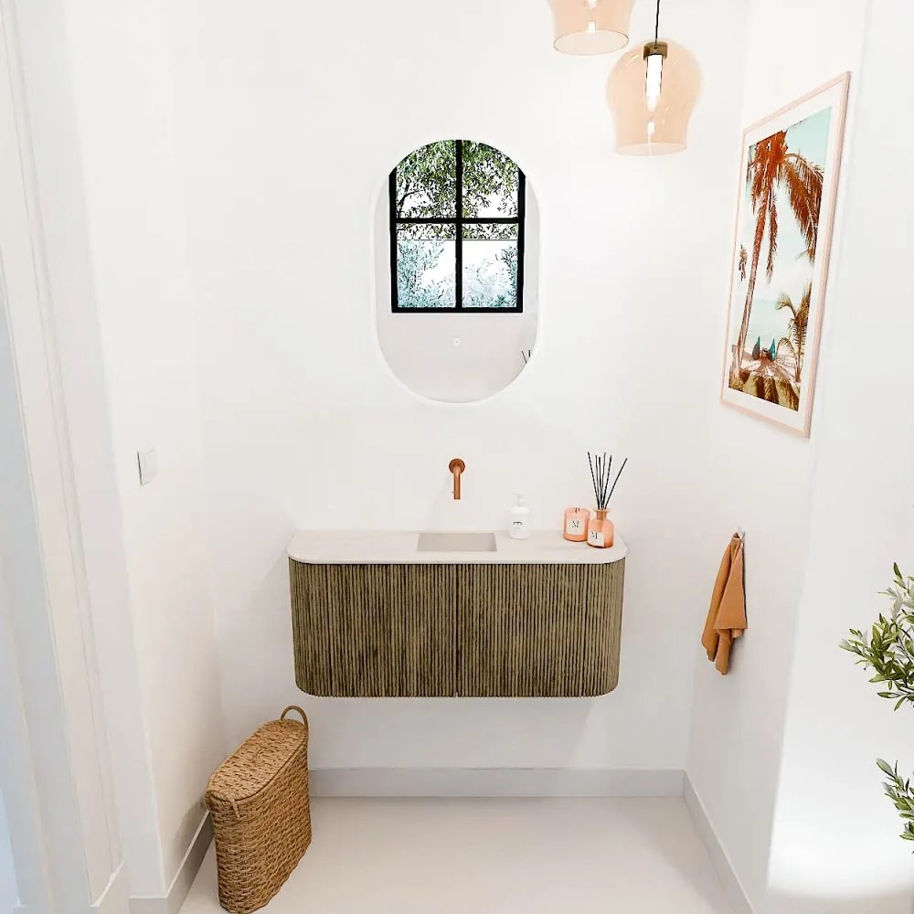 Mondiaz Joya DLux 95cm toiletmeubel ronding links/rechts dusk met wastafel faye midden zonder kraangat meli