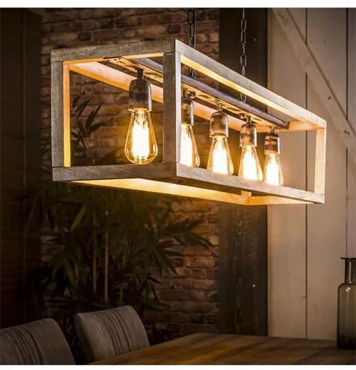 Houten Hanglamp Industrieel Dennis 5-lichts | Kalfort | Hout | Bruin   | Cavetown