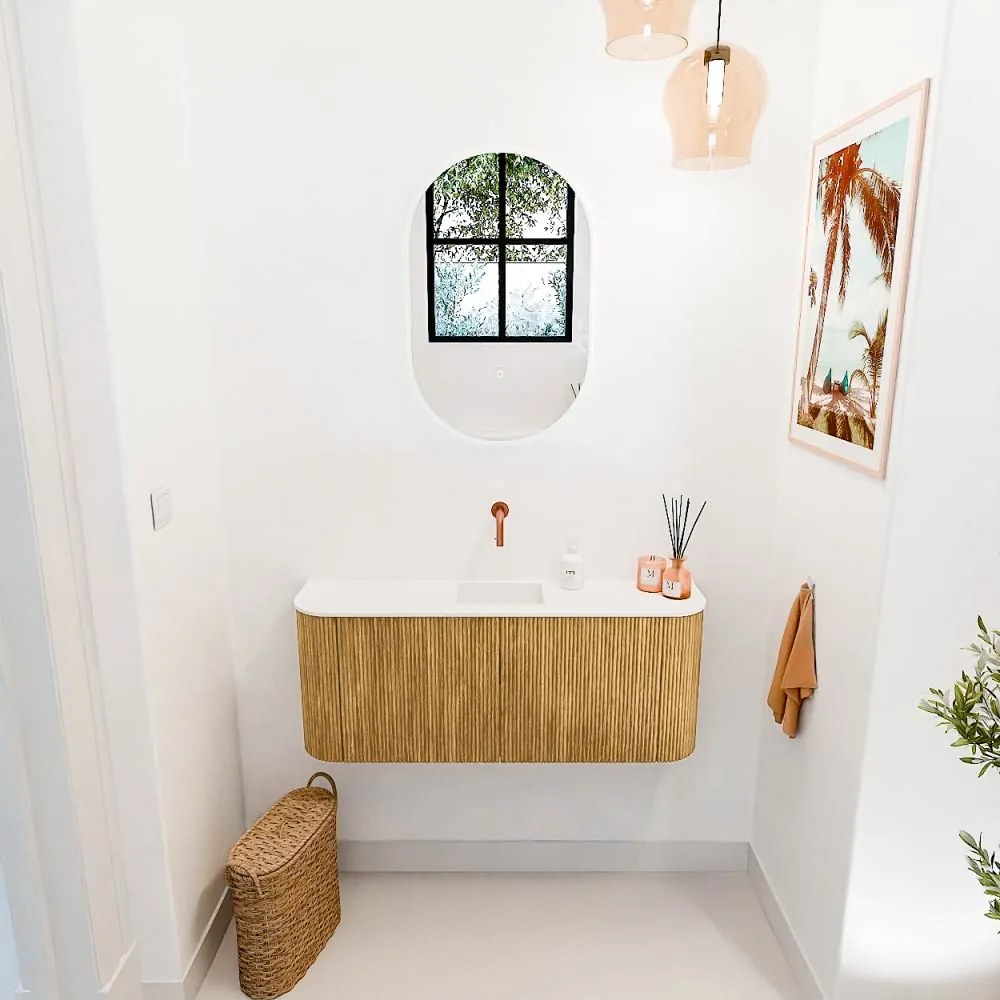 Mondiaz Joya 105cm toiletmeubel ronding links/rechts oak met wastafel faye midden zonder kraangat talc