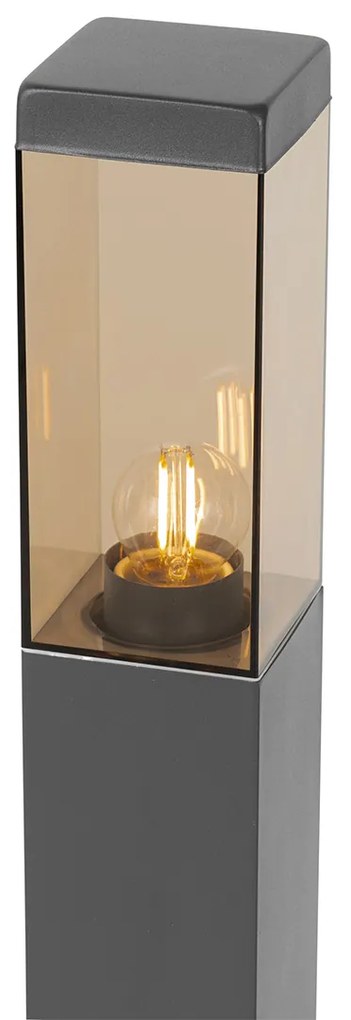 Moderne buitenlamp paal antraciet met smoke 80 cm - Malios Modern E27 IP44 Buitenverlichting