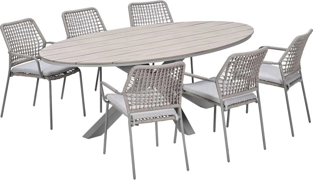 Garden Impressions Natas tuinset 7-delig taupe - Tulli tuintafel 220x115 cm - light teak vironwood