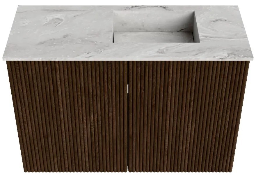 Mondiaz Joya DLux 60cm toiletmeubel walnut met wastafel faye rechts zonder kraangat glace