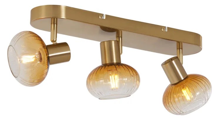 Afgeronde plafondSpot / Opbouwspot / Plafondspot goud met amber glas 3-lichts - Teddy Modern E14 ovaal Binnenverlichting Lamp