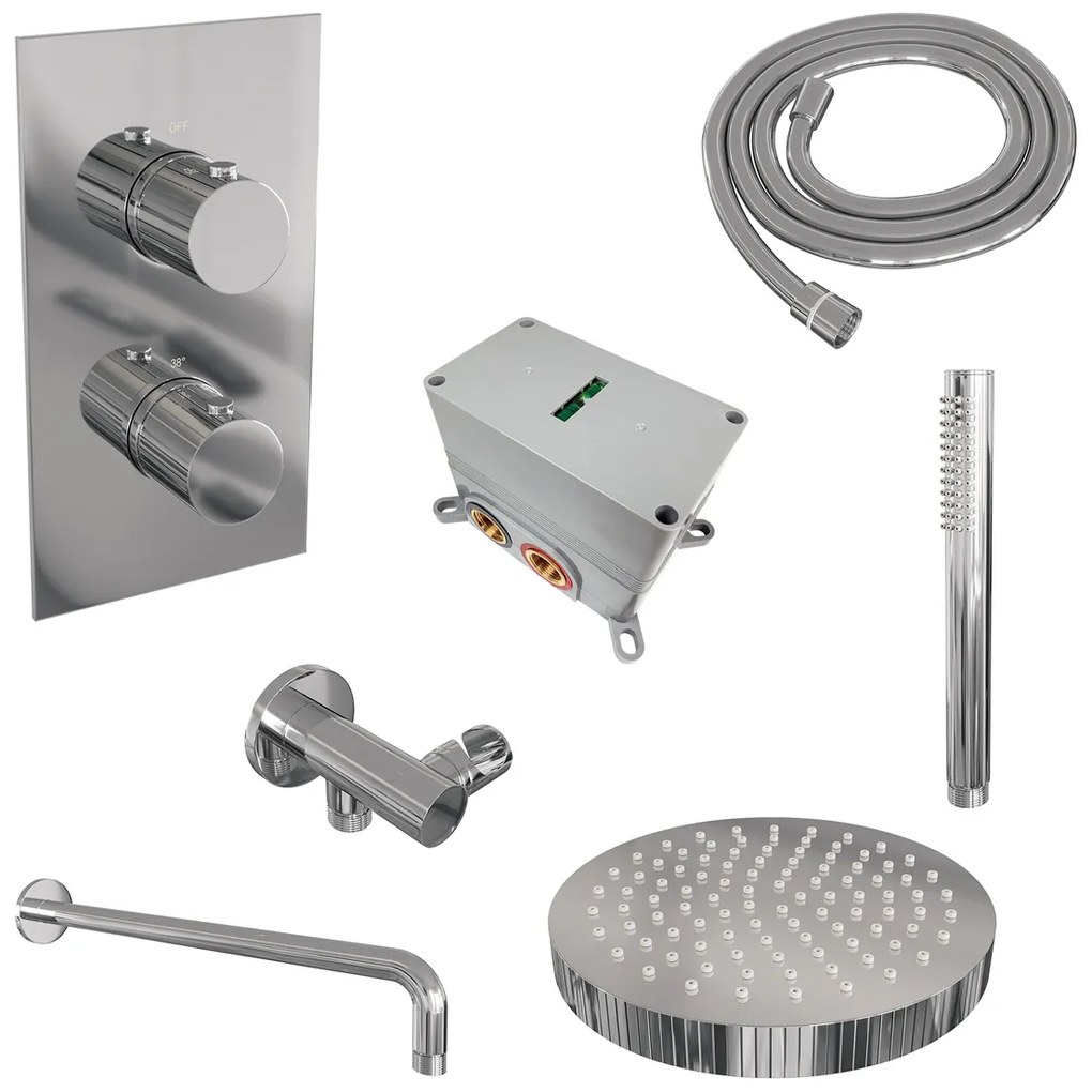 Brauer Stripe inbouw regendouche met 25cm hoofddouche, gebogen muurarm en staafhanddouche set 14 chroom