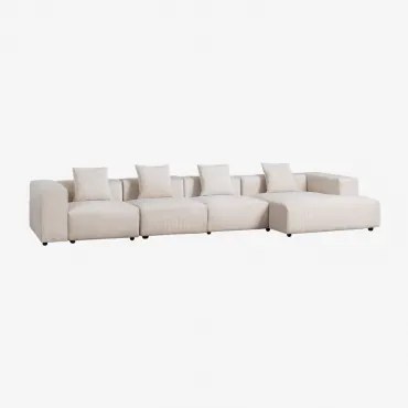 Modulaire Bank Met Chaise Longue Rechts, 4-delig (↔︎420 Cm) Met Hoge Armleuning Bruna Corduroy Beige – Linnen - Sklum