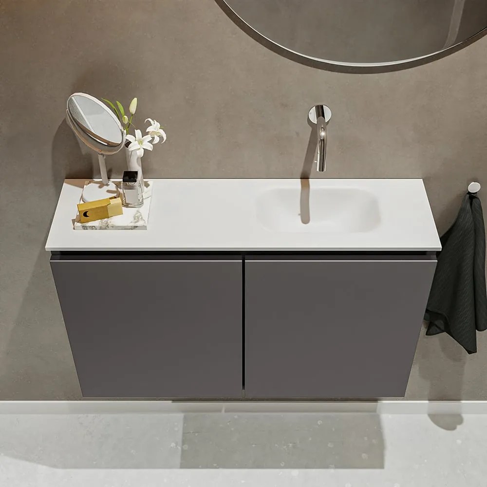 Mondiaz Ture 80cm toiletmeubel dark grey met wastafel talc rechts geen kraangat
