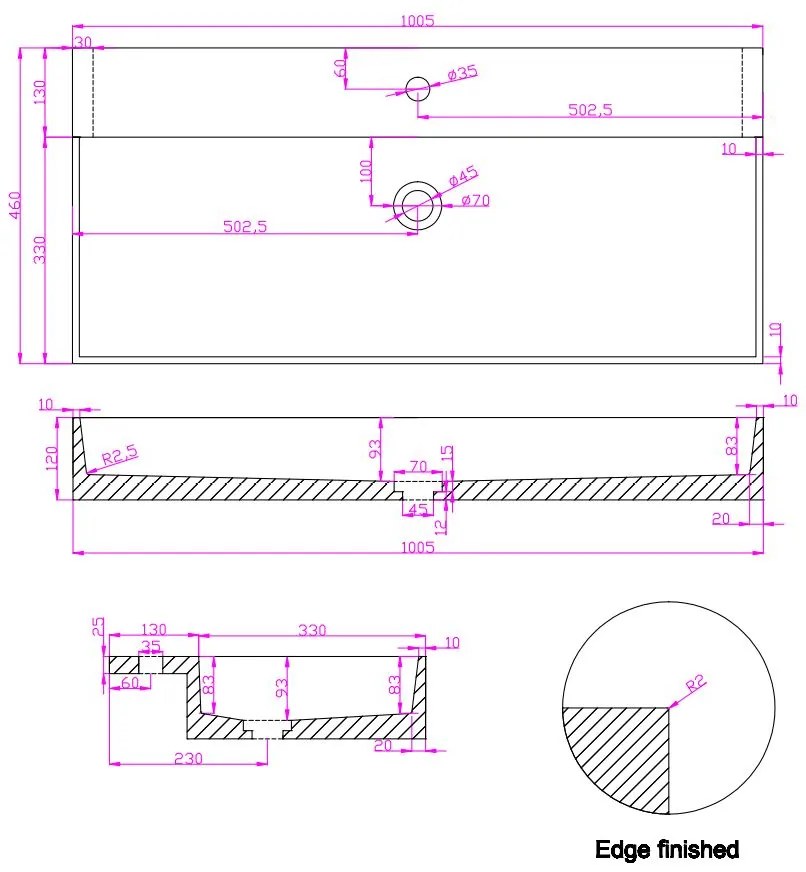 Muebles Murcia badmeubel ribbelfront 100cm eiken met Dark Emperador wastafel met kraangat