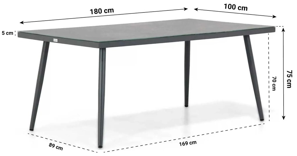 Dining Tuintafel rechthoekig 180 x 100 cm Aluminium Grijs Sophia