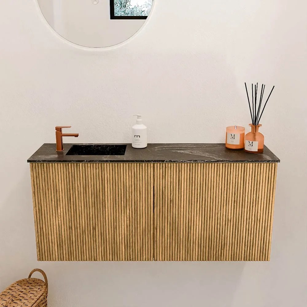 Mondiaz Joya DLux 90cm toiletmeubel oak met wastafel faye links 1 kraangat lava