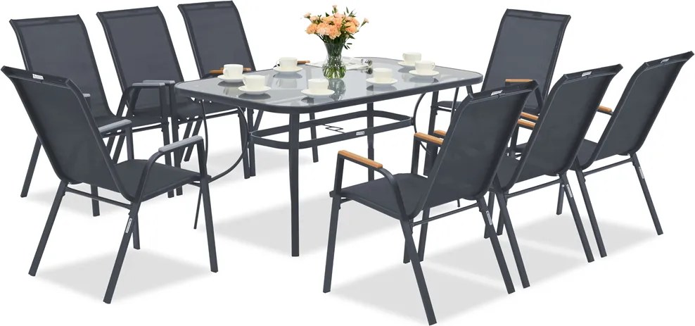 Garden Point metalen tuinset Modena/Bitonto grijs voor 8 personen