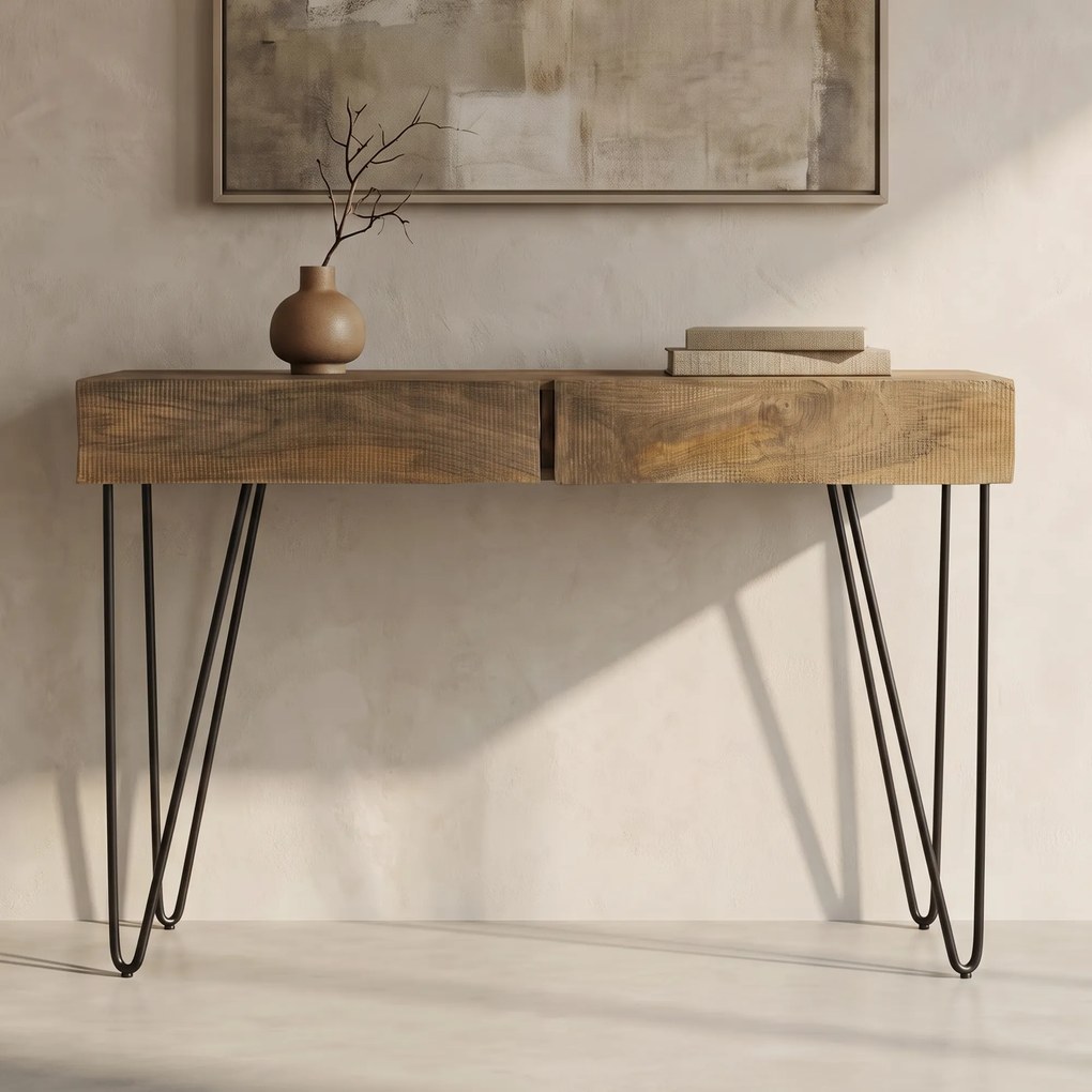Haltafel Mangohout Met Golvend Front - 120 X 35cm.