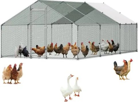VEVOR metalen kippenhok, 3x6x2 m, inloopren met overkapping, kippenhok met torendak en veiligheidsslot, eenden- en konijnenhok, pluimveeverblijf voor achtertuin, boerderij, erf