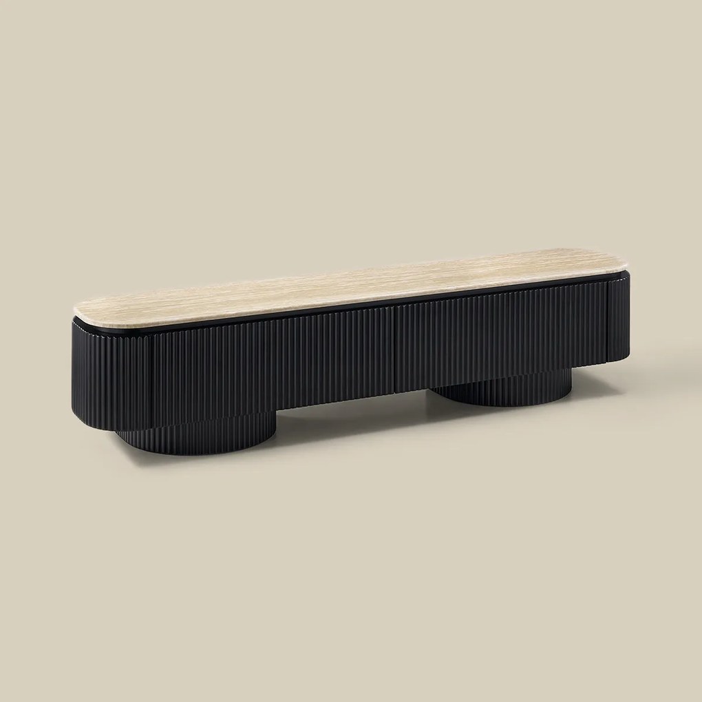 TV Meubel Met Travertin - 200x40x55cm.