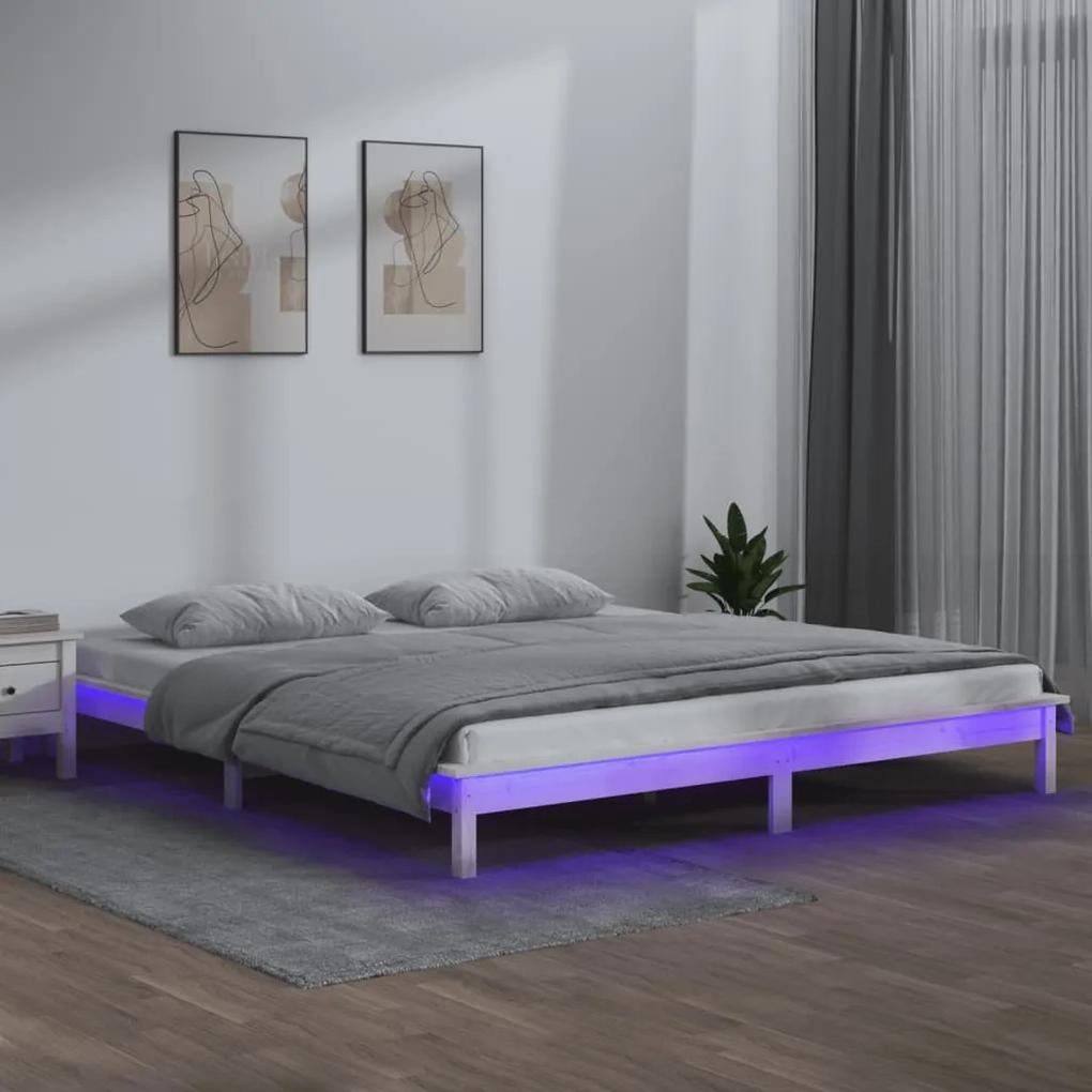 vidaXL Bedframe LED massief hout wit 150x200 cm 5FT King Size