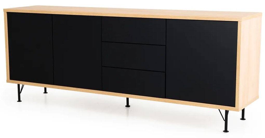 Tenzo Flow Groot Dressoir Mat Zwart Eiken - 206x44x79cm.