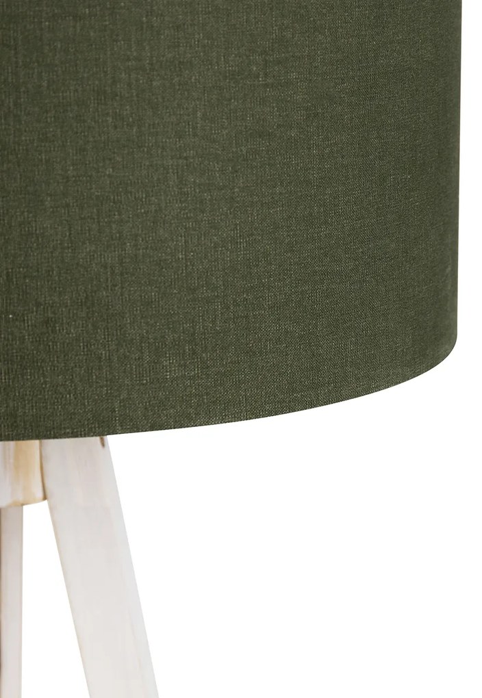 Vloerlamp tripod wit met stoffen kap donkergroen 50cm - Tripod Classic Landelijk, Modern E27 rond Binnenverlichting Lamp