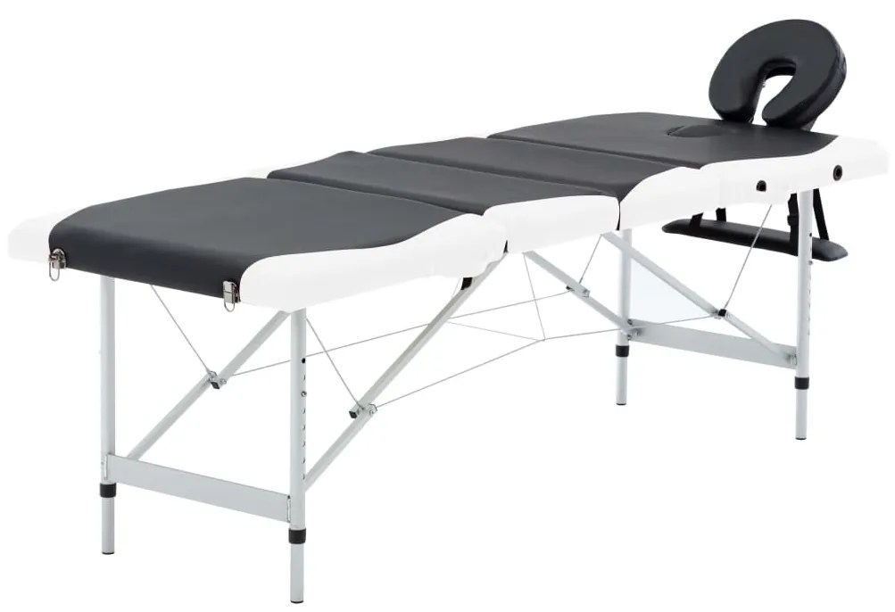 vidaXL Massagetafel inklapbaar 4 zones aluminium zwart en wit