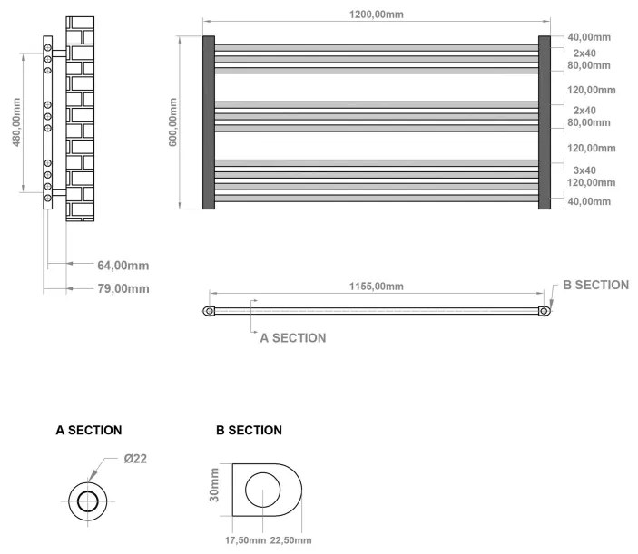 Eastbrook Wingrave handdoekradiator 120x60cm wit glans 629W