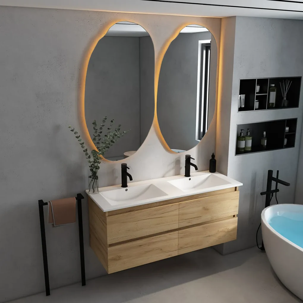 Fontana Rovigo badmeubel 120cm met witte wastafel met kraangaten warm eiken