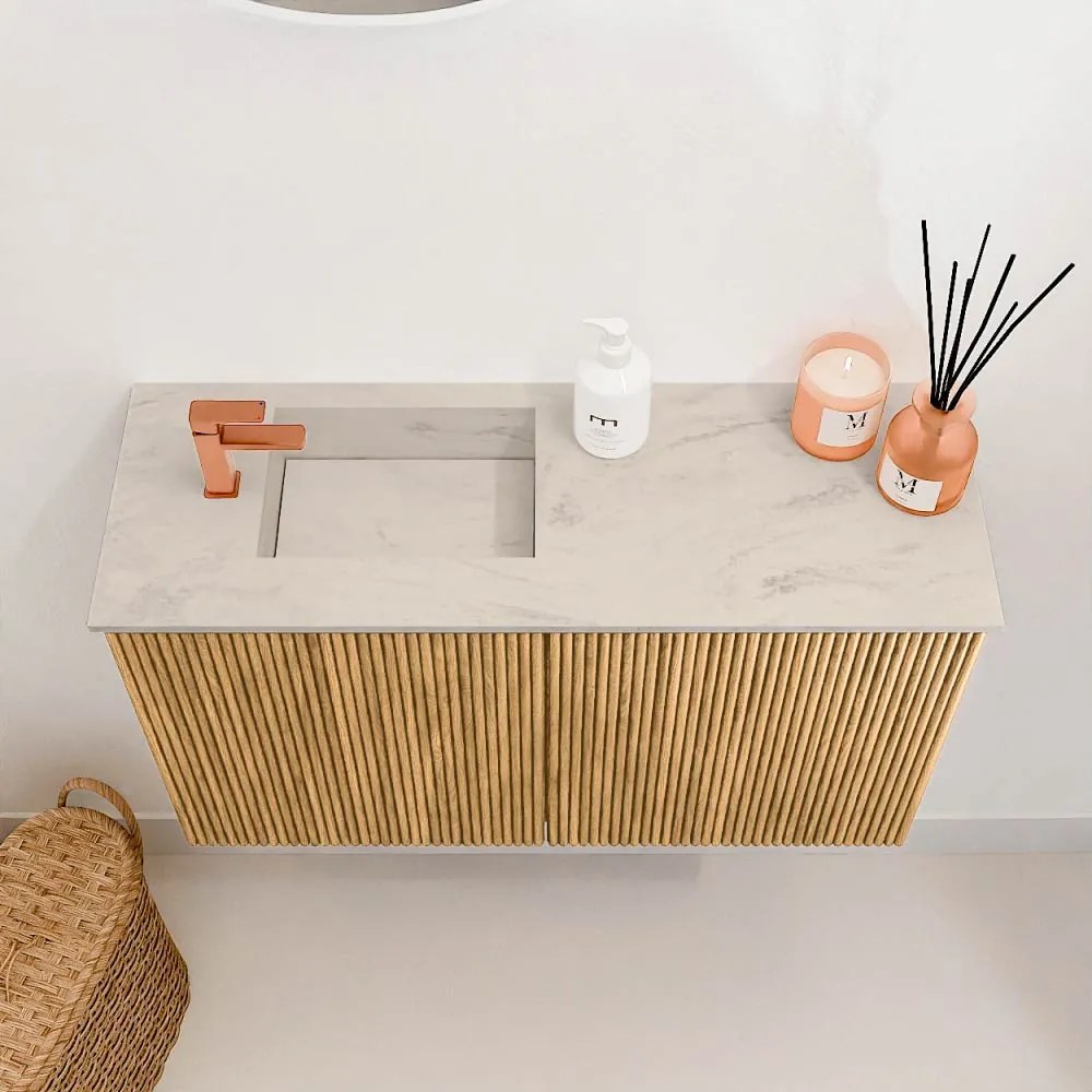 Mondiaz Joya DLux 70cm toiletmeubel oak met wastafel faye links 1 kraangat opalo