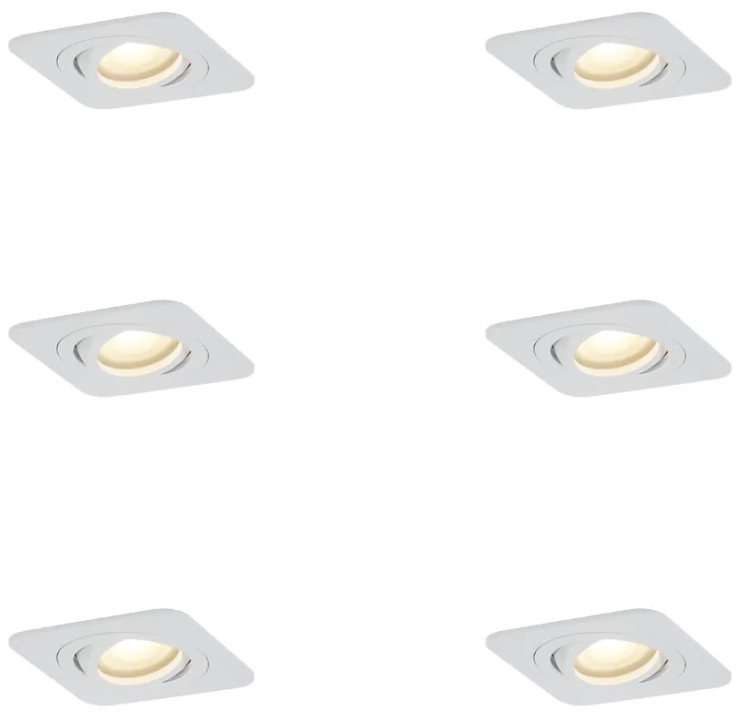 Buitenlamp Set van 6 afgeronde inbouwspots wit GU10 50mm draai- en kantelbaar IP44 - Alberto Modern GU10 IP44 Buitenverlichting vierkant Lamp