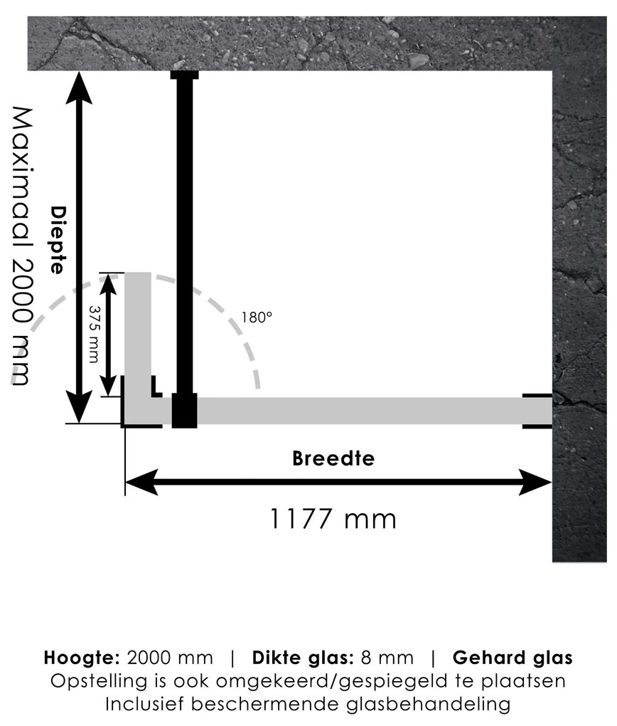 Brauer JC profielloze inloopdouche 120/40cm draaibaar gunmetal geborsteld