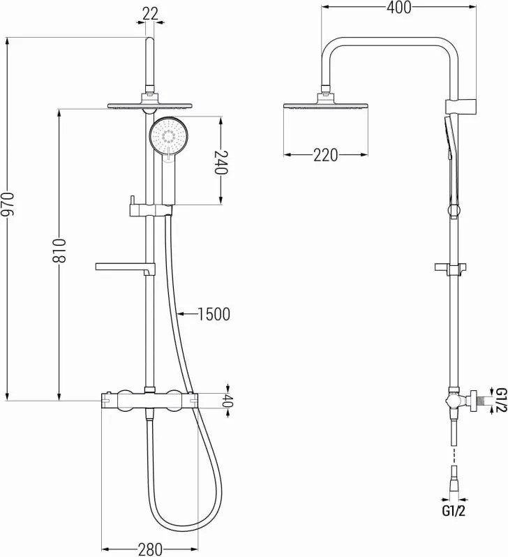 Mexen KX40 opbouw doucheset met regendouche en thermostatische kraan, goud - 771504091-50