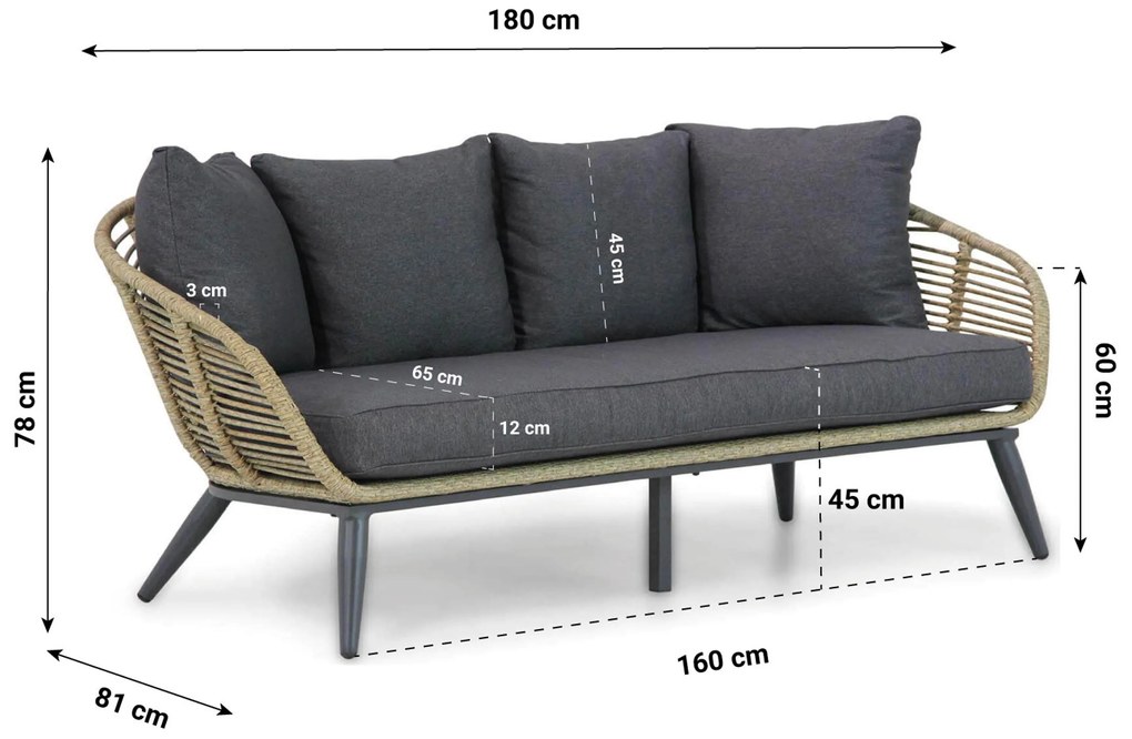 Stoel en Bank Loungeset 5 personen Wicker Taupe Coco Coco Leonardo