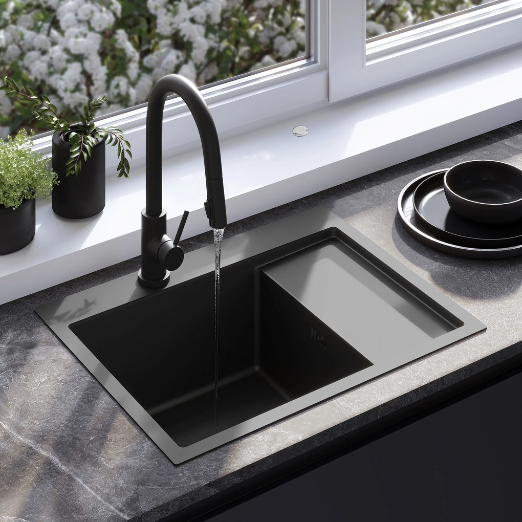 Stalen spoelbak Fin Black