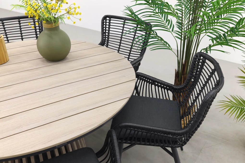 Jasmine Black/GI Trinxa 6-persoons ronde dining tuinset Ø148 cm.