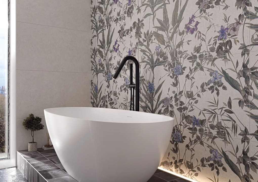 Jabo Borneo White wandtegel bloem 60x120cm gerectificeerd