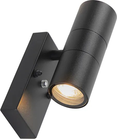 Buiten wandlamp zwart 2-lichts IP44 met schemersensor - Duo