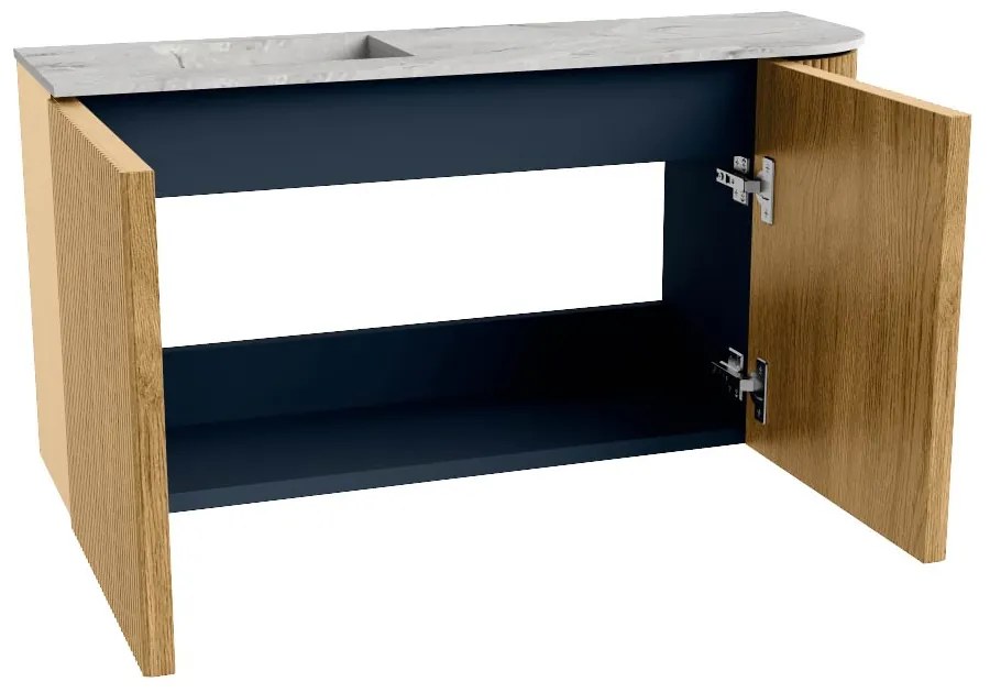 Mondiaz Joya DLux 80cm toiletmeubel ronding rechts oak met wastafel faye links zonder kraangat glace