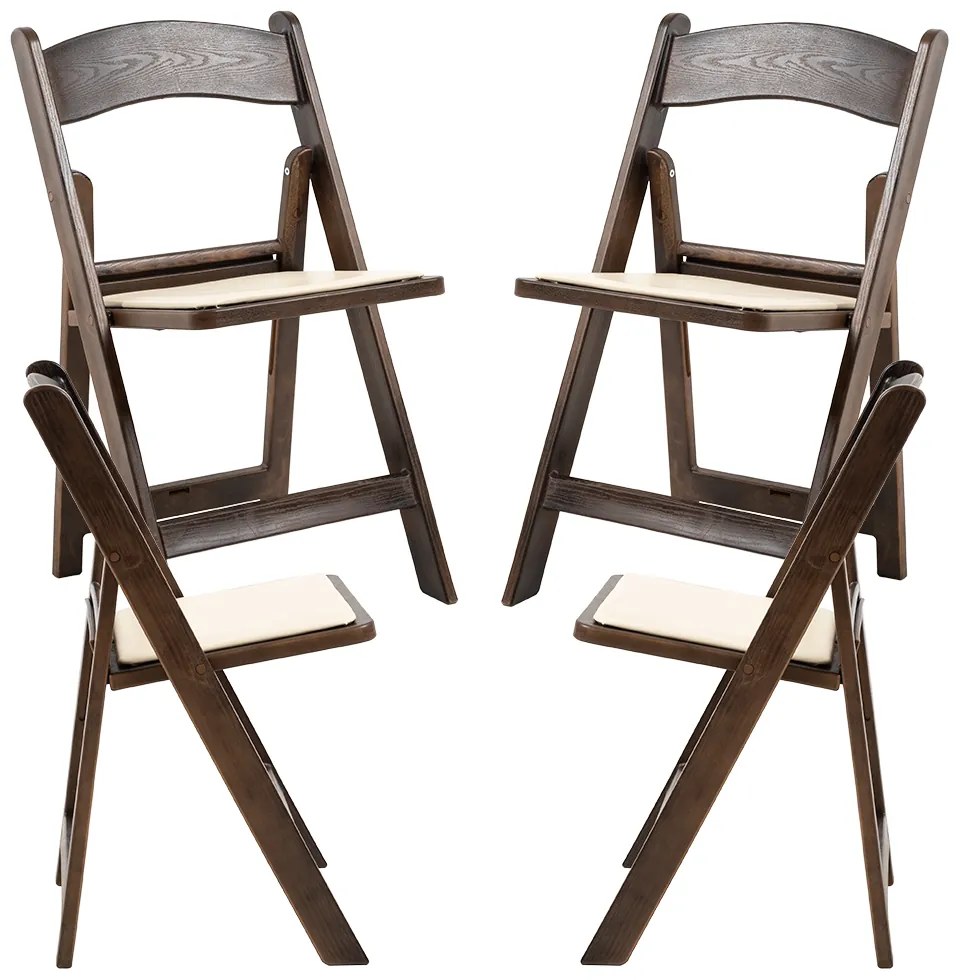 Pak 4 opvouwbare Gala stoelen met kussen met houteffect