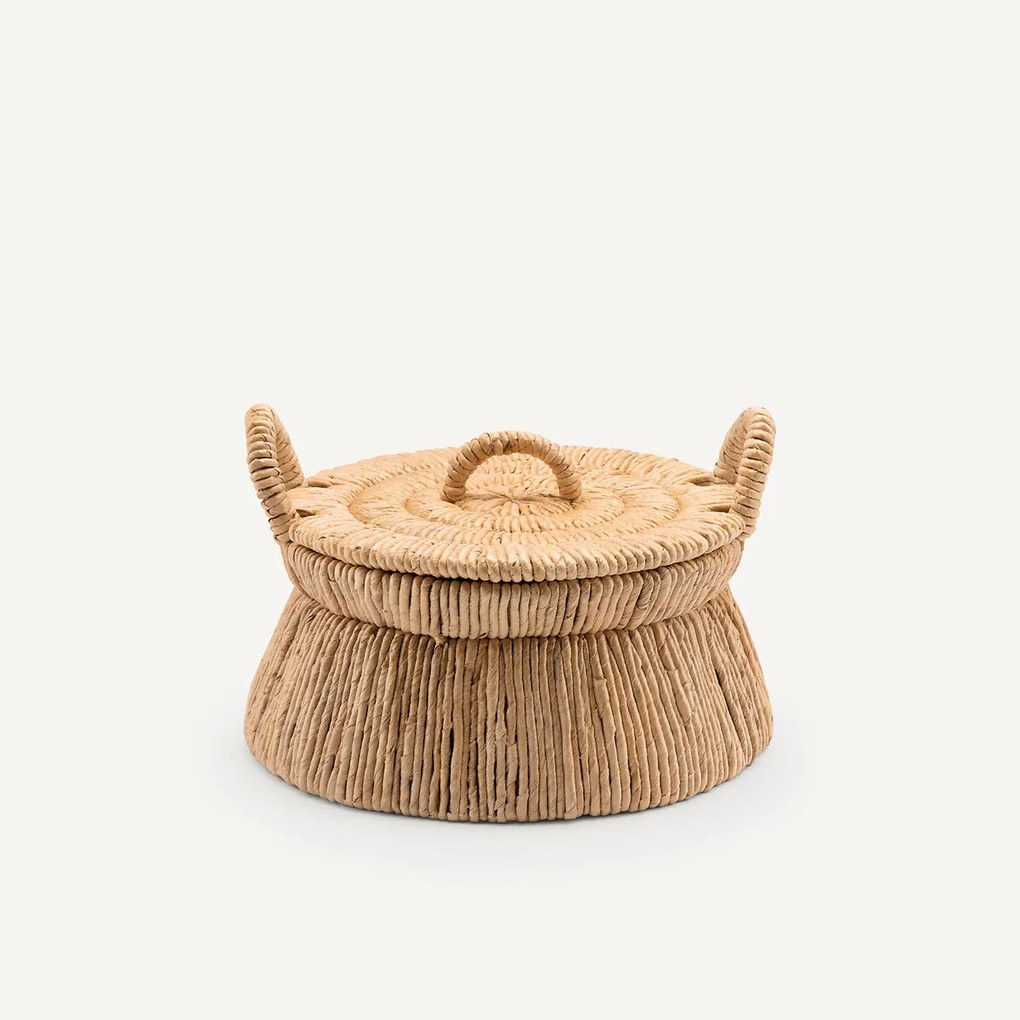 Mand met deksel, in geweven bananenschors , Caja