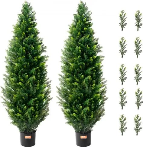 VEVOR Kunstmatige Topiary Cederboom, 122 cm hoog (2-pack), met extra bladeren en pot, Kunstmatige groenblijvende dennencipres, UV-beschermde kunstmatige groenset