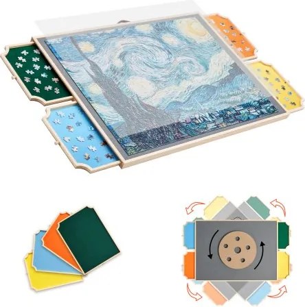 VEVOR 1500 stukjes draaibaar puzzelbord met 4 kleurrijke vilten lades en deksel, draagbare puzzeltafel (890 x 660 x 32 mm), puzzelaccessoires voor volwassenen, puzzelopbergsysteem Puzzelborden
