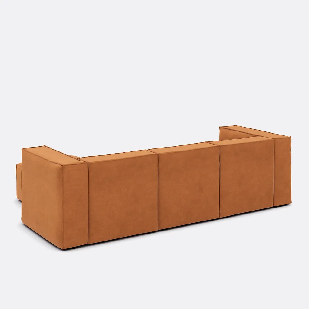 Modulaire bank, 3-zit en poef, in gestructureerd fluweel, Seven