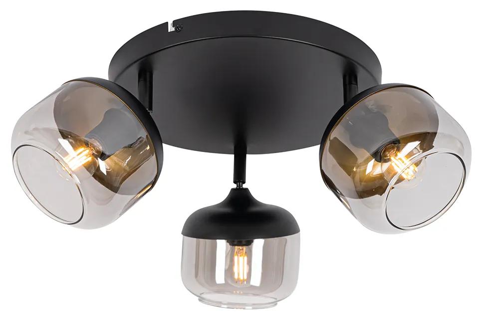 Design Spot / Opbouwspot / Plafondspot zwart met goud en smoke glas 3-lichts rond - Kyan Design E14 Binnenverlichting Lamp