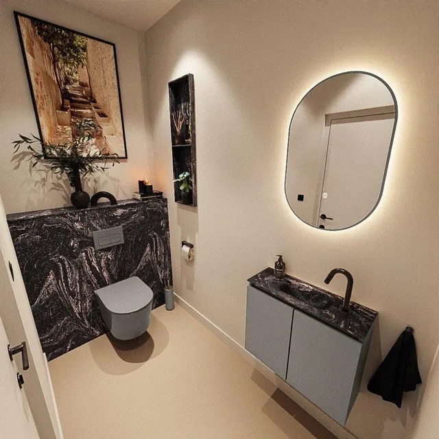 MONDIAZ TURE-DLUX 60cm toiletmeubel Smoke. EDEN wastafel Lava positie midden. Met 1 kraangat. TUREDX60SMOM1LAV